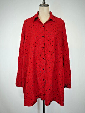 COMFY USA Red w/Black Polka Dot Button Down Tunic Top XL BOUTIQUE #0208